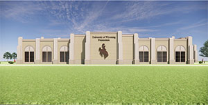 artist's rendering of the outside of new swim facility