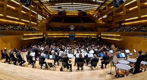 orchestra seen from back of stage