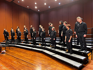 people standing on risers to sing