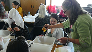 people pouring honey
