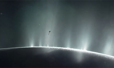 plumes of vapor coming off the surface of a moon of Saturn