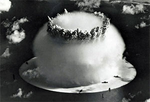 black and white photo of an explosion