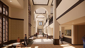 large space with tall windows and high ceiling