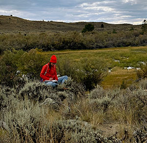 person sitting in sagebrush