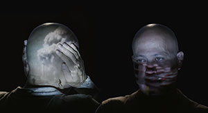 altered photo of the front and back of a head