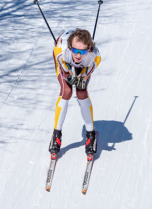 man cross-country skiing