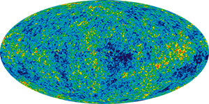 flattened image of the globe with blue, yellow green and orange patterns