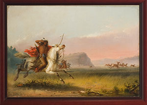 painting of Native Americans hunting elk on horseback