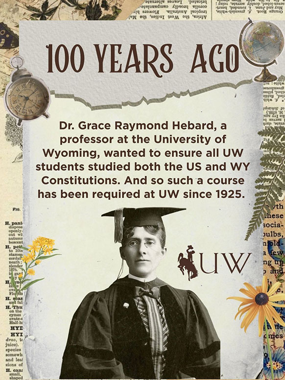 poster with a vintage photo of a woman academic explaining the civics course requirement at UW