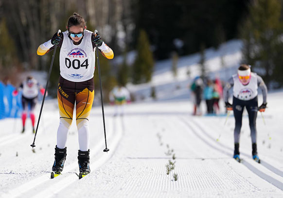 people cross-country skiing
