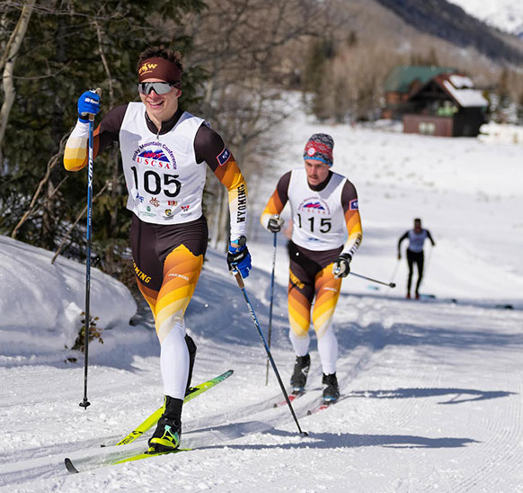 people cross-county skiing