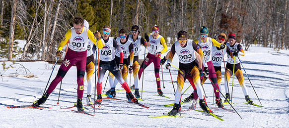 group of men Nordic skiing