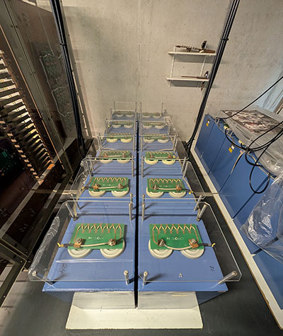 board with large capacitors on it.