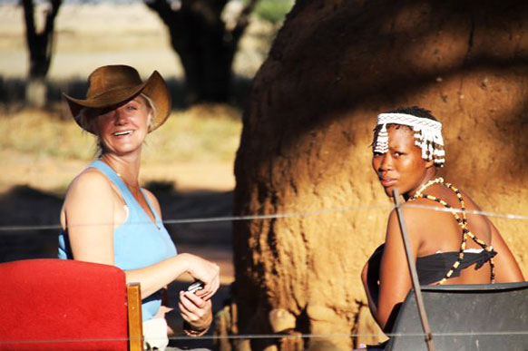 two people standing outside