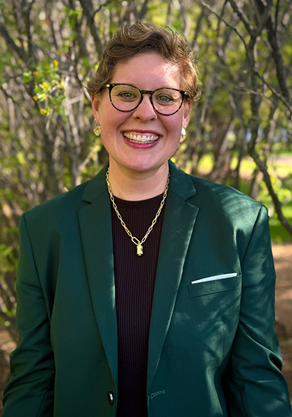 A woman smiles
