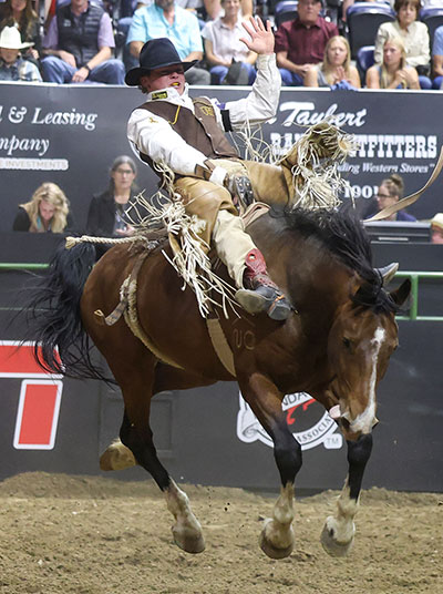 man riding a bucking horse