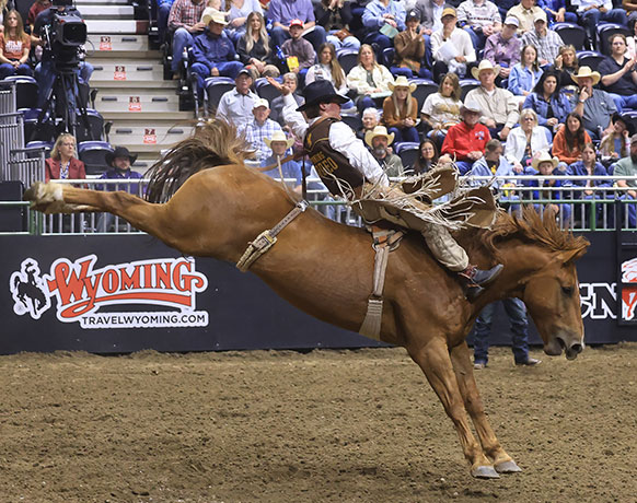 man riding a bucking horse