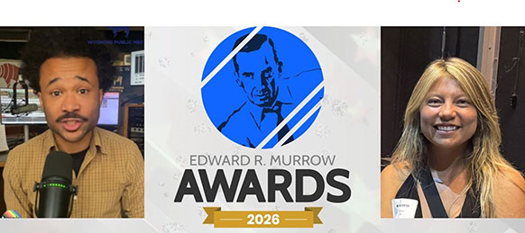 photo of a man and photo of a woman separated by the words Edward R. Murrow Awards