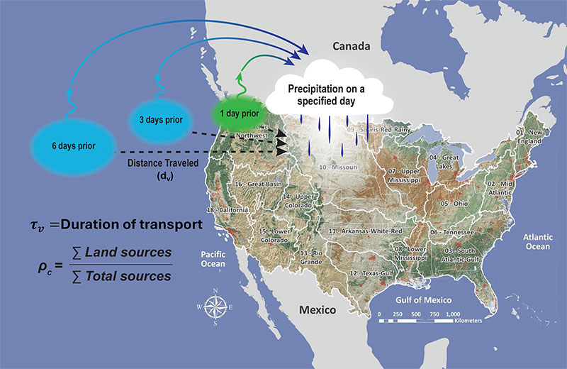 a map of the United States showing where rainfall comes from