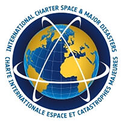 A globe logo for the international charter space and major disasters. 