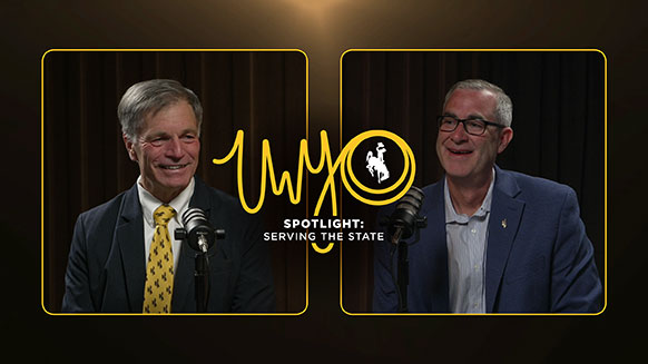 photos of two men, Gov. Mark Gordon and UW President Shane Reeves
