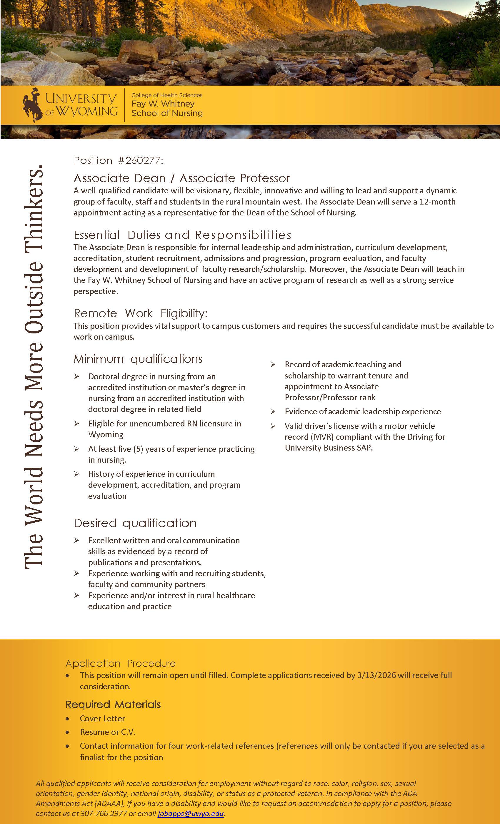 job flyer for the associate dean position