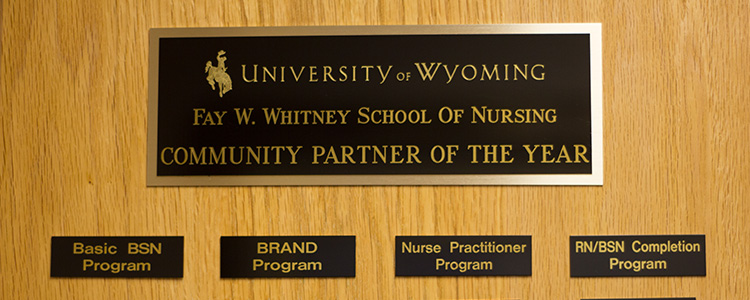 Community Partner Plaque at the University of Wyoming School of Nursing