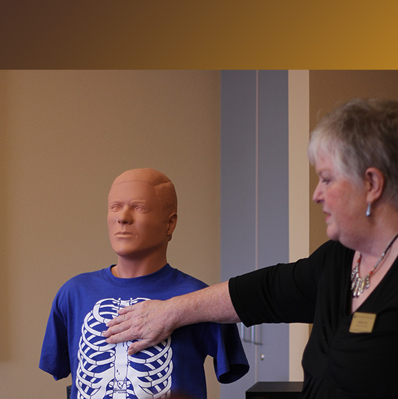 Faculty teach how to use the Simulated Auscultation Manikin, SAM