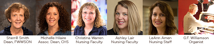 individual headshots of six individuals assisting with nursing ceremony