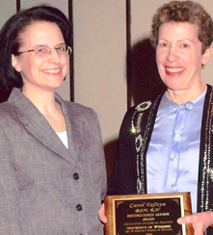 UWYO Nursing Dean Pamela Clark (right) presents award to Carol Tafoya, 2006 Distinguished Alumna