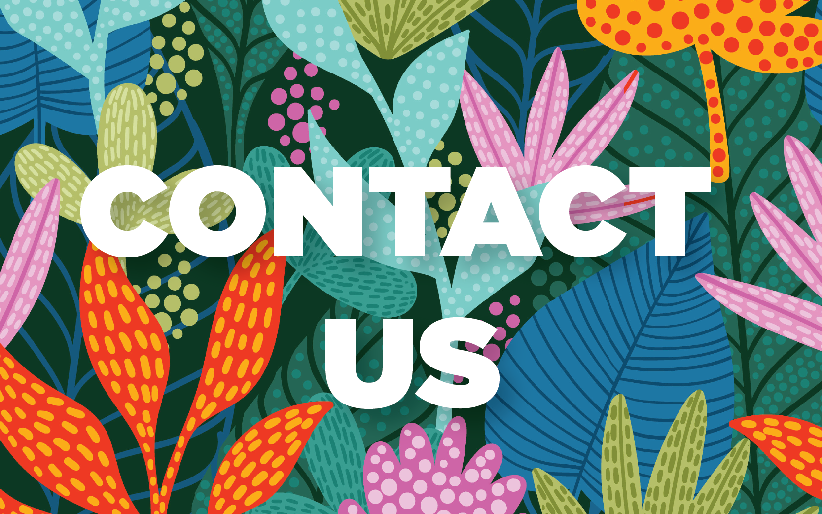 contact us with various illustrated plants surrounding text