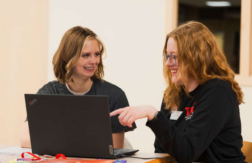 Student using assistive technology on her computer