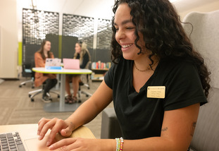 A UW Writing Center mentor supports a UW online student with a writing assignment.