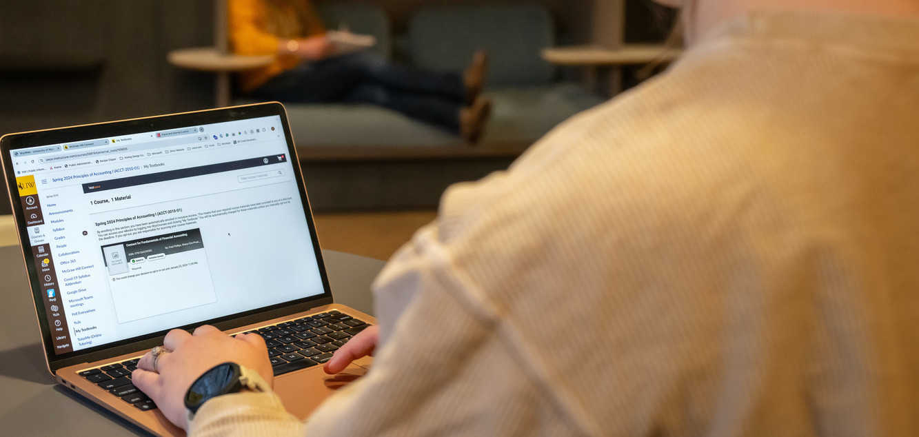 A UW student works towards an online college degree through the University of Wyoming online courses platform.