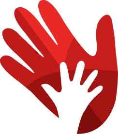 red and white hands icon for peace corps youth development sector