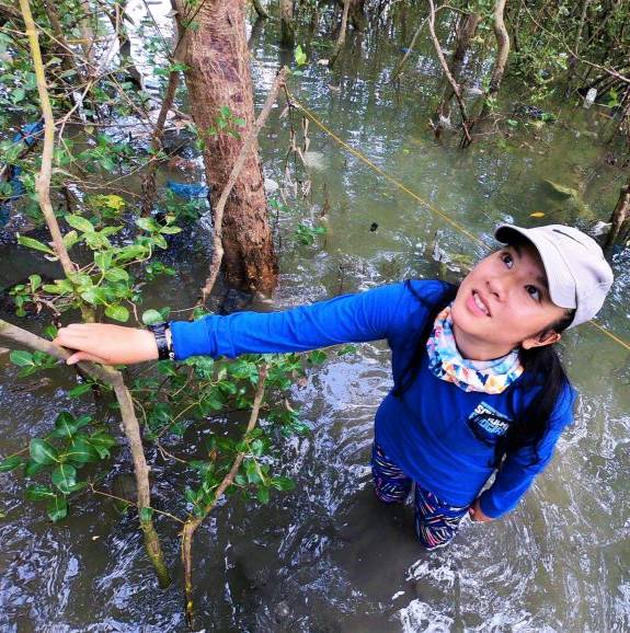 pcv volunteer doing a mangrove habitat assessment in the Philippines