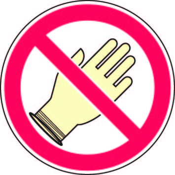 Image of lab gloves crossed out by large, red X