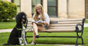 Student studying outdoors.