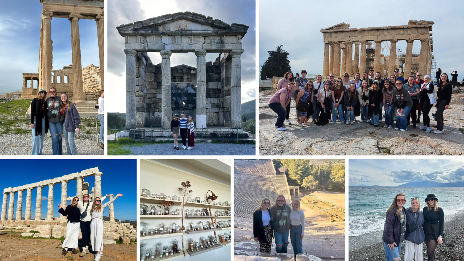 A collage of students in Greece