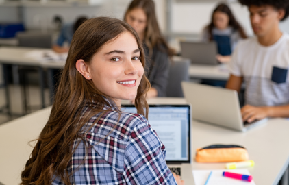 Student looking over shoulder