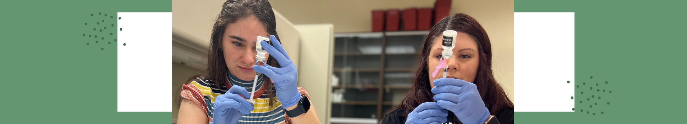 two students drawing out medicine with syringe