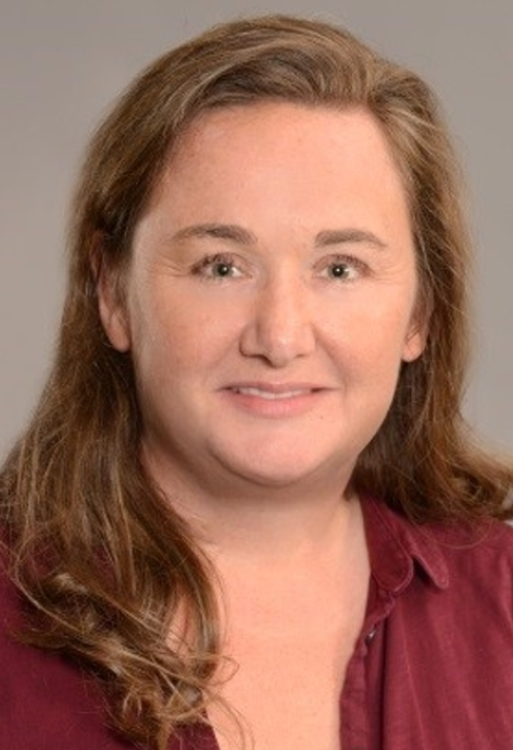 Smiling woman wearing red blouse