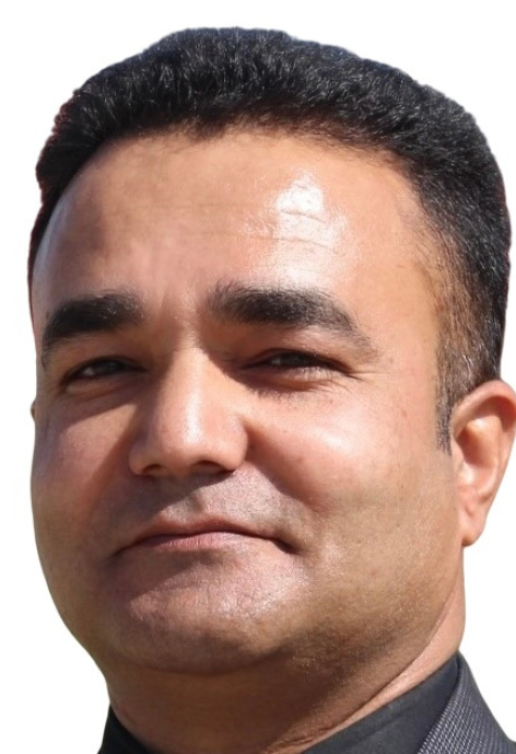 Smiling man with black-collared shirt
