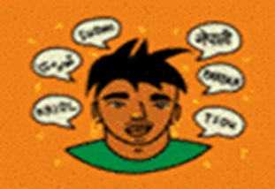 Drawing of individual with world bubbles around him