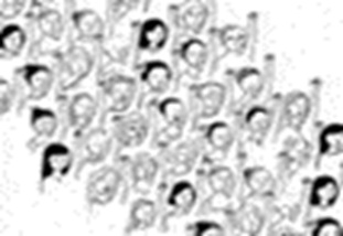 Drawing of group of people in black and white color