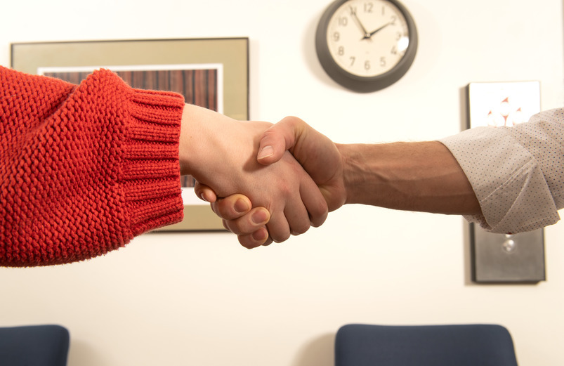 Two individuals doing a handshake