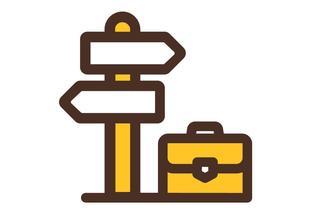 UW icon of a crossroads sign and briefcase on ground