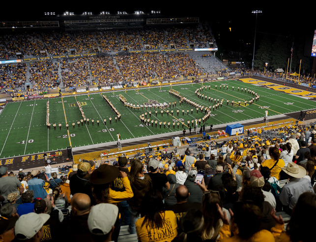 University of Wyoming marching band in a "WYO" formation
