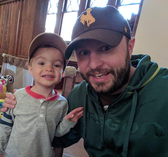 Andre Kehn with his son