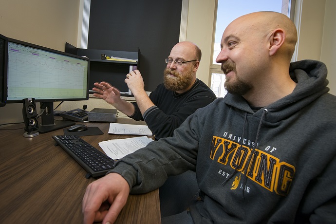 Professor Clapp looks over data with an undergraduate student